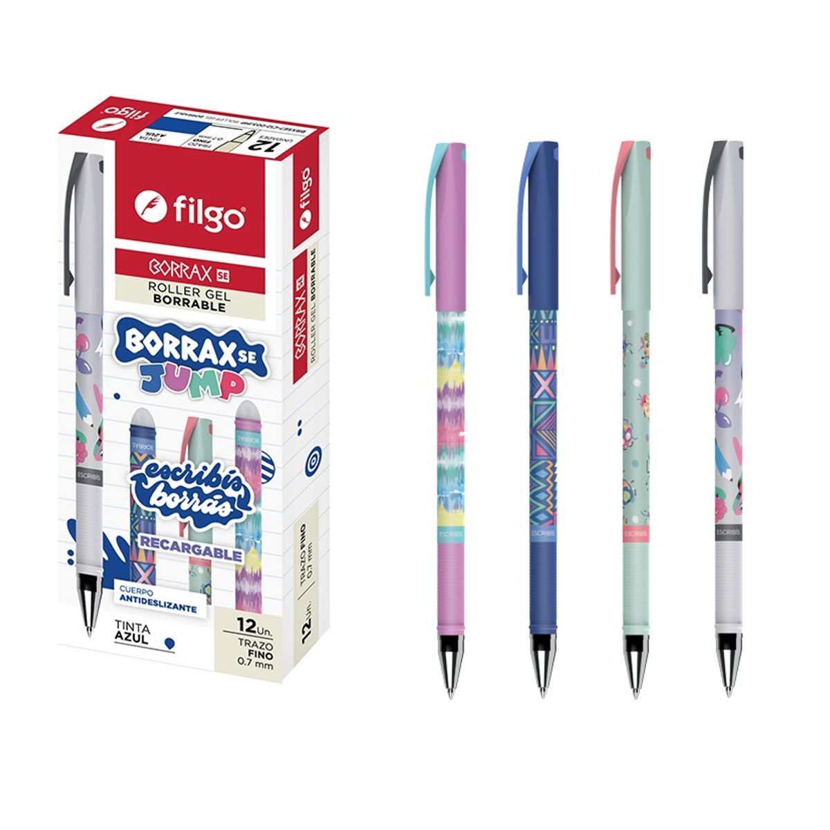 FILGO - Pack 2 Lápiz gel borrable roller Azul Diseño Borrax SE JUMP