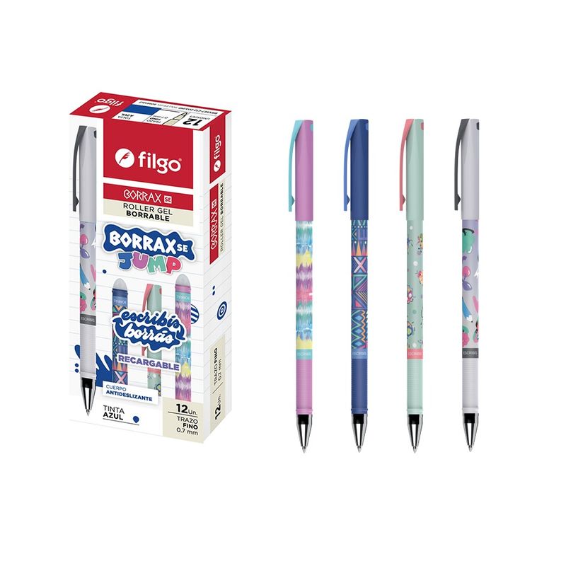 FILGO - Pack 2 Lápiz gel borrable roller Azul Diseño Borrax SE JUMP