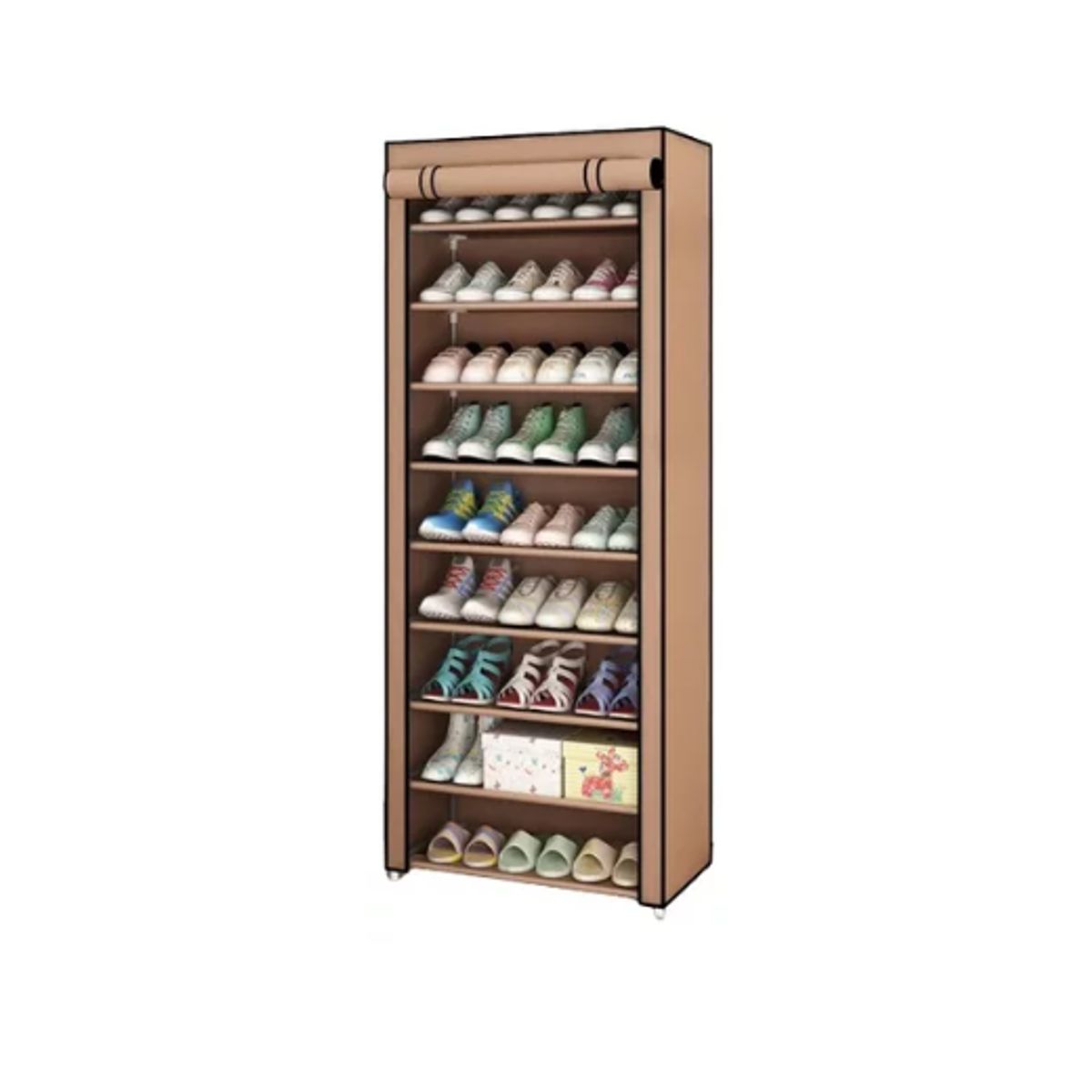 GENERICO - Zapatero 9 Pisos Armable Organizador Con Funda 30 Pares CAFE