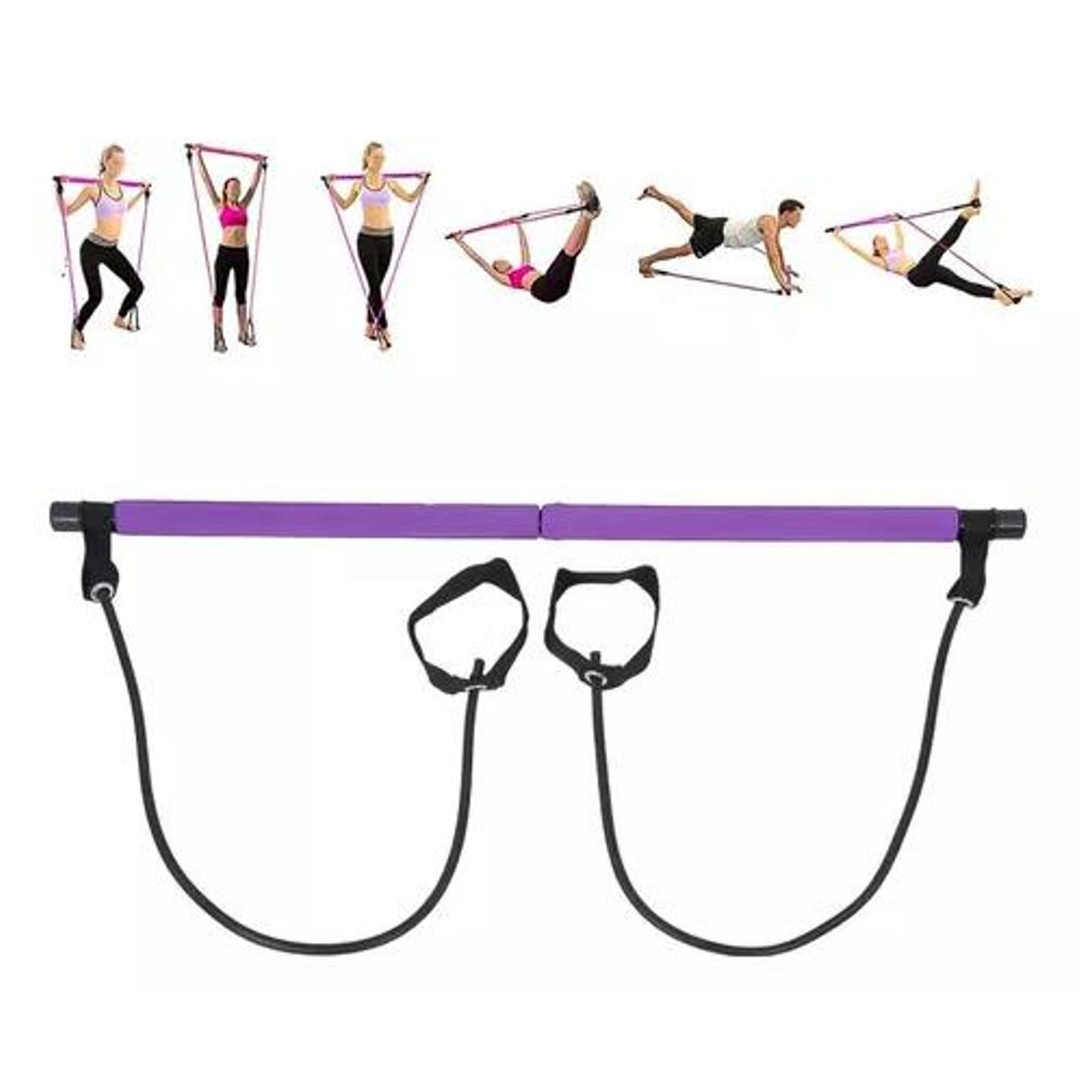 GENERICO - Barra Pilates Con Banda Elásticas  Color Morado