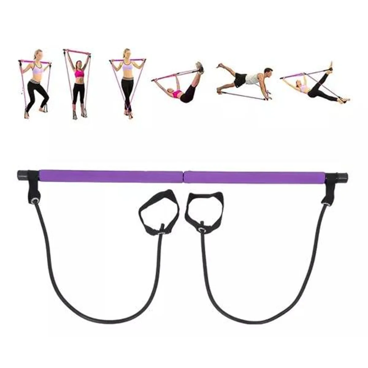 GENERICO - Barra Pilates Con Banda Elásticas  Color Morado
