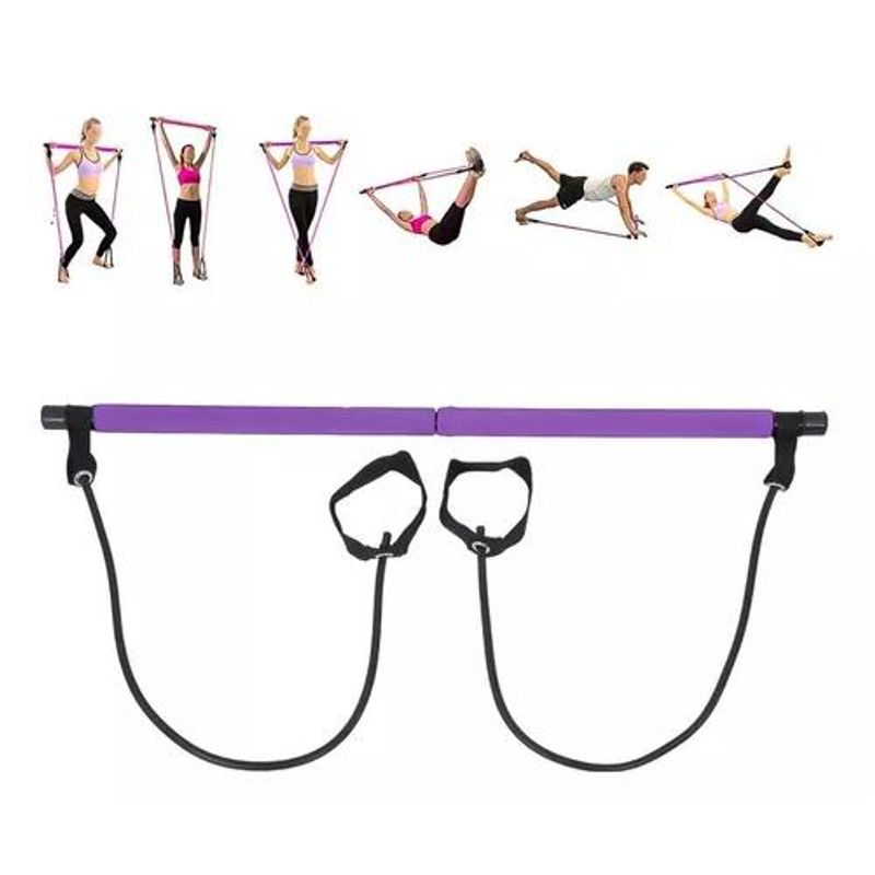 GENERICO - Barra Pilates Con Banda Elásticas  Color Morado