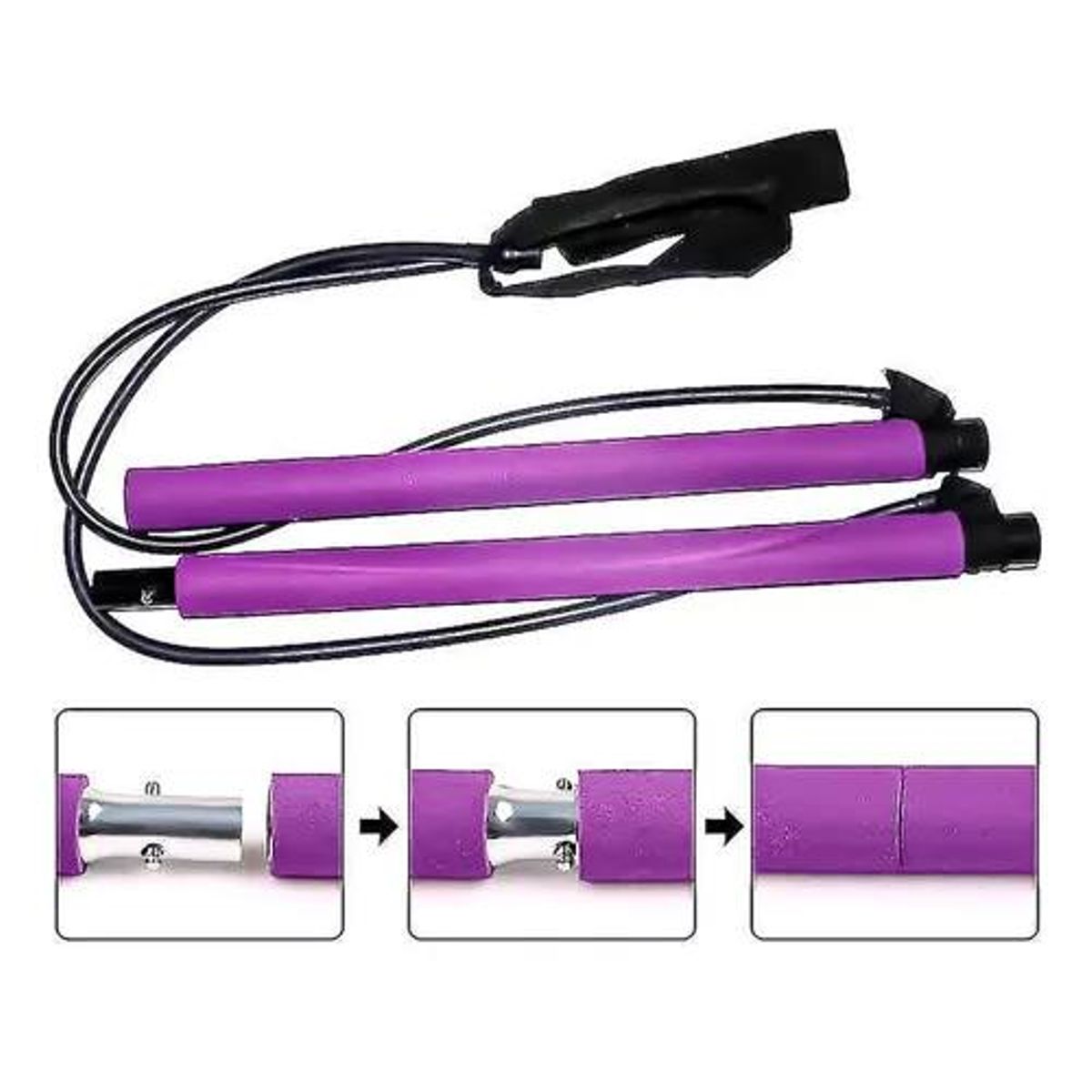 GENERICO - Barra Pilates Con Banda Elásticas  Color Morado