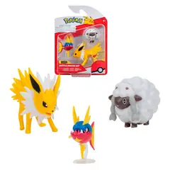 JAZWARES - Figuras Pokemon Wooloo + Carvanha + Jolteon