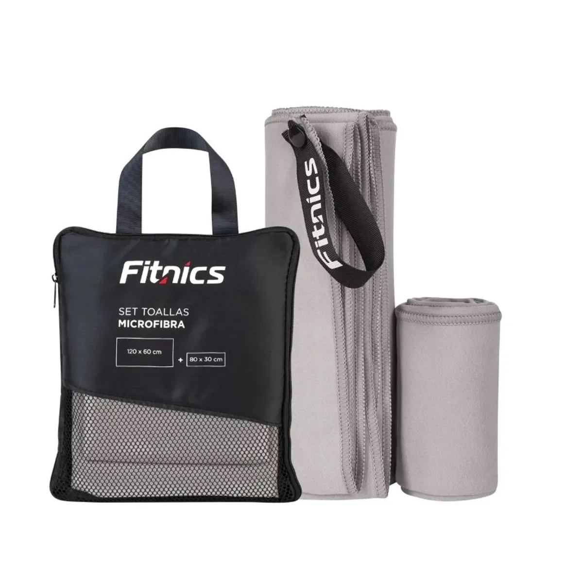 GENERICO - Toalla Microfibra Set De 2 + Estuche Gris Deporte