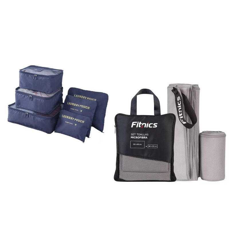 GENERICO - Toalla De Microfibra Set X2 Gris +  Set 6 Organizadores