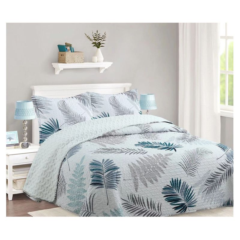 COMPRAPO - Cubrecama Quilt Sherpa 2 Pzas. Mod. Helechos del Alba Fundas 50x70 Cm