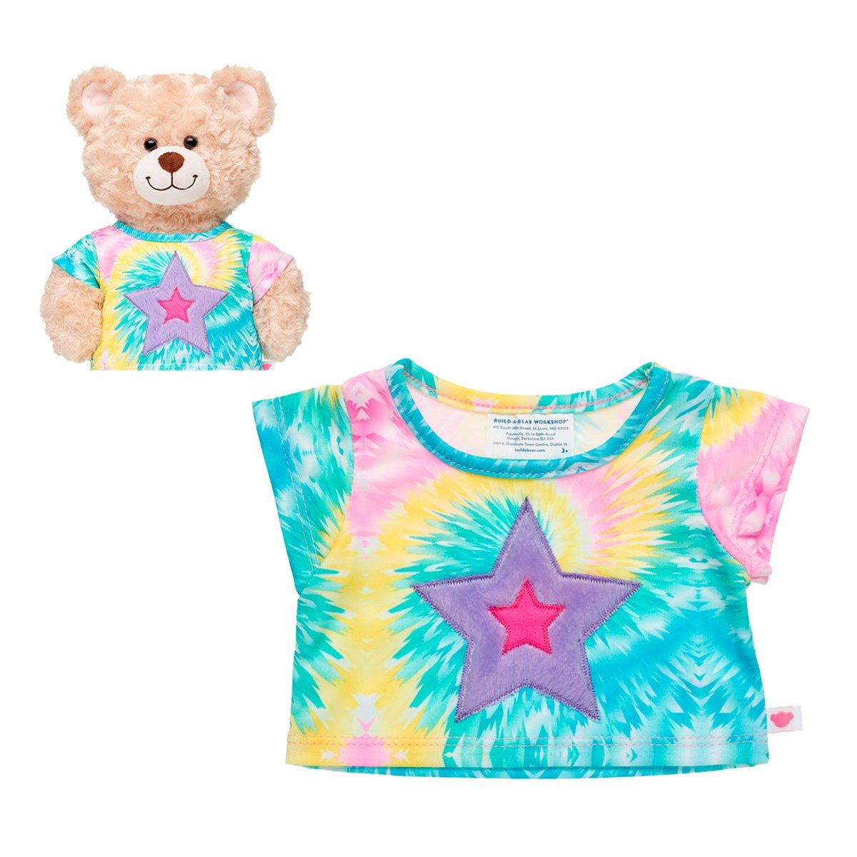 BUILD A BEAR - Polera Build a Bear tie dye estrella peluche