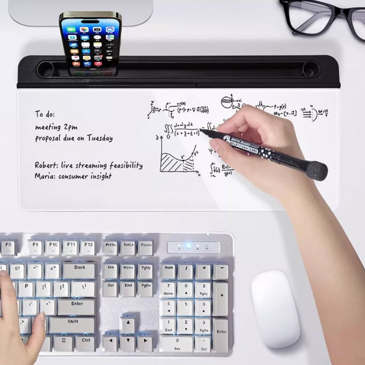 NEWO - Pizarra de vidrio Escritorio con organizador