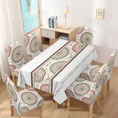 GENERICO - Mantel grueso anti mancha con fundas para silla diseño CIRCULOS TF