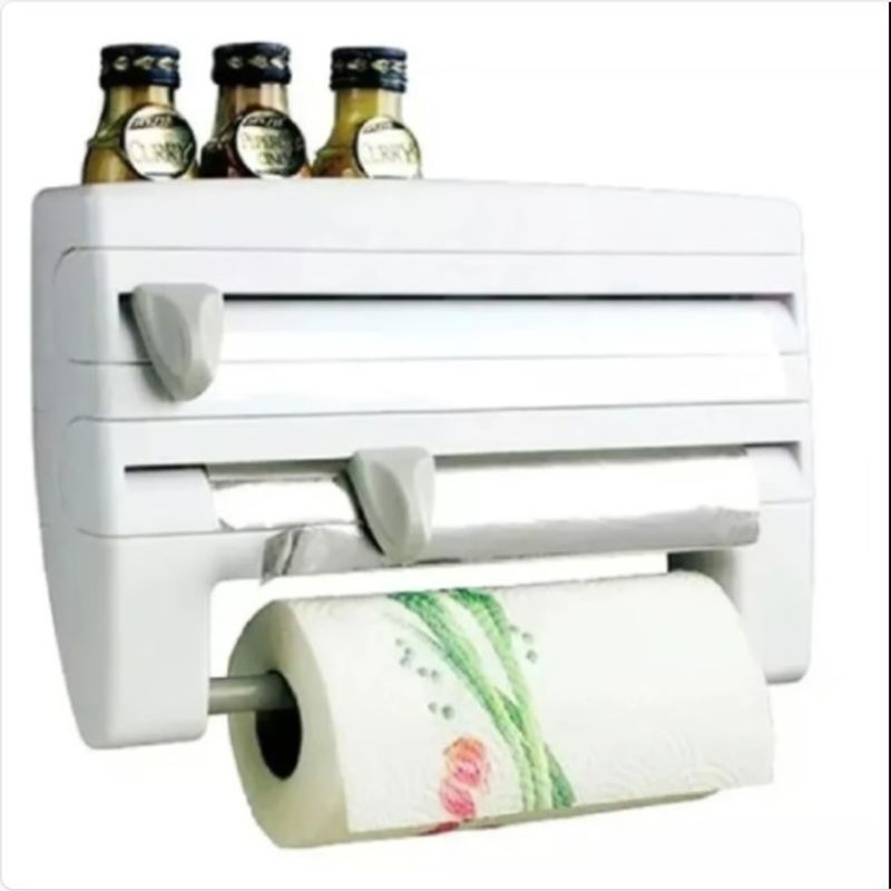 GENERICO - Dispensador Cocina Soporte 4 En1 Rollo Papel Nova Film Alusa