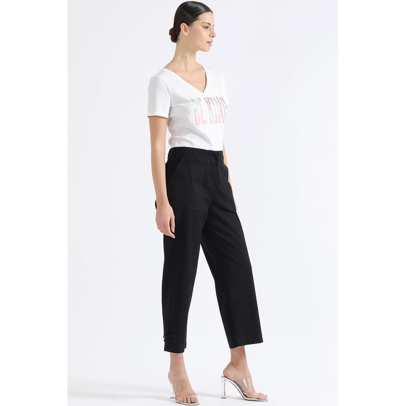 LIOLA - Pantalon Recto Tiro Alto, Cargo, Negro Liola