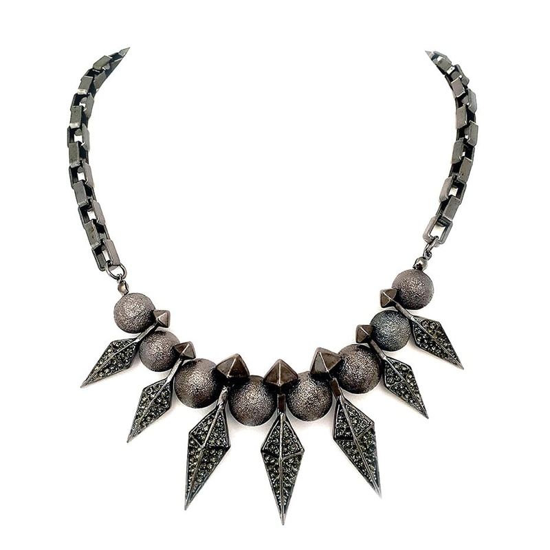 VANE COLLECTION - Collar mujer corto diseño baño de rodio negro y cristales