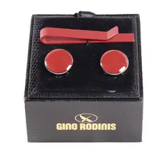 GINO RODINIS - Set Pasador De Corbata Y Cubre Botón TB019 Rojo