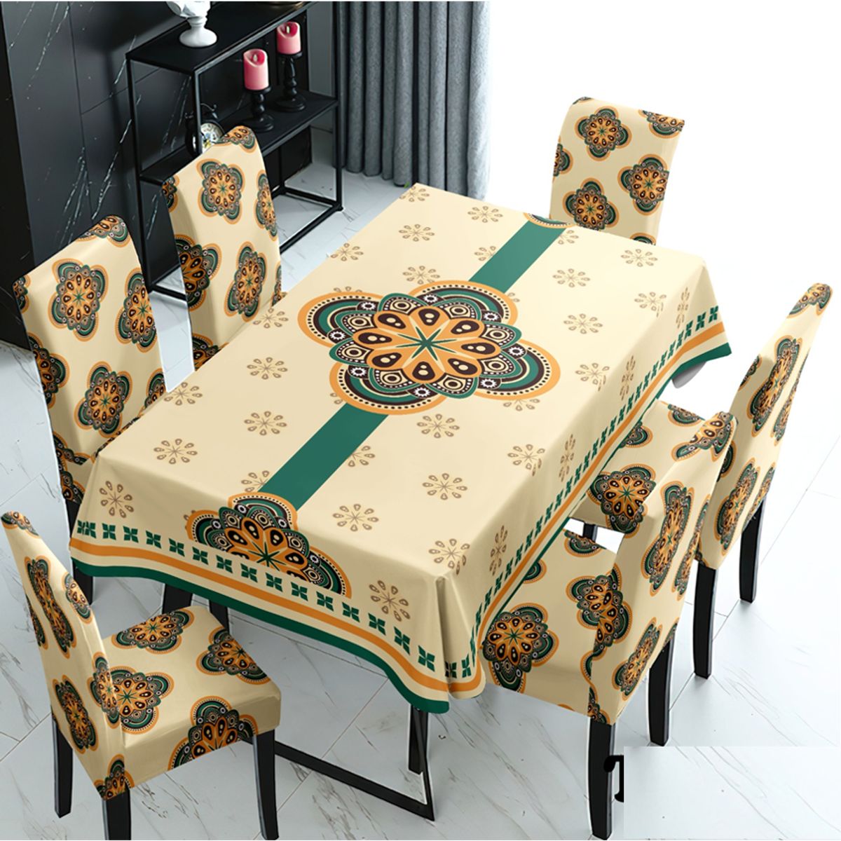 GENERICO - mantel grueso anti mancha con fundas para silla diseño Z11 TF