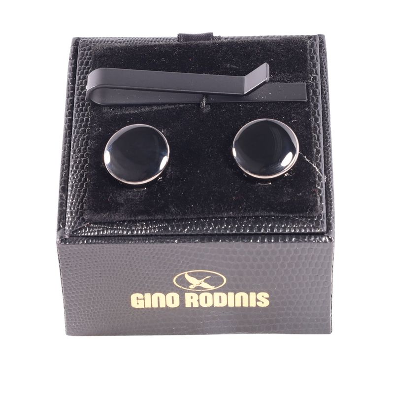 GINO RODINIS - Set Pasador De Corbata Y Cubre Botón Gino Rodinis TB019 Negro