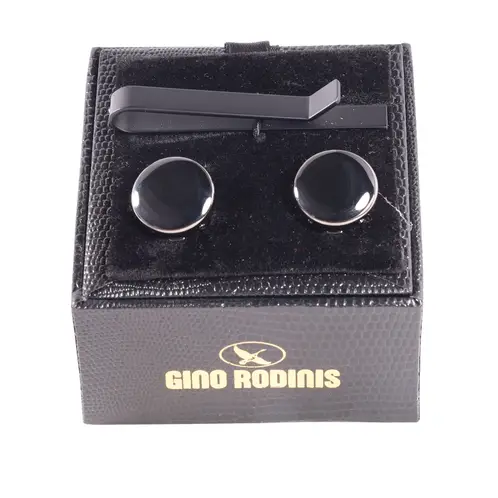GINO RODINIS - Set Pasador De Corbata Y Cubre Botón TB019 Negro