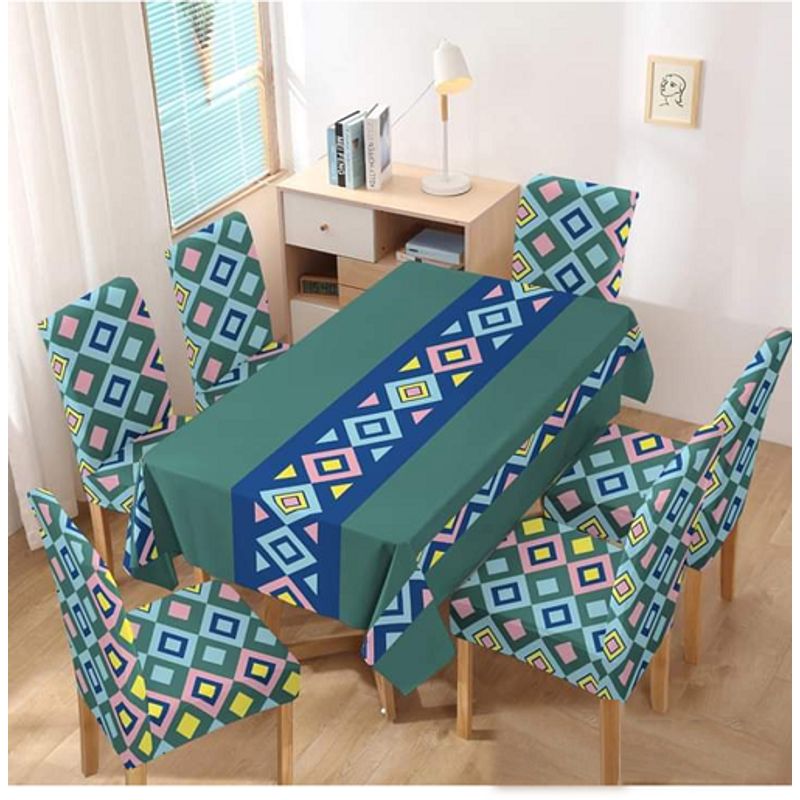 GENERICO - mantel grueso anti mancha con fundas para silla diseño Z01 TF