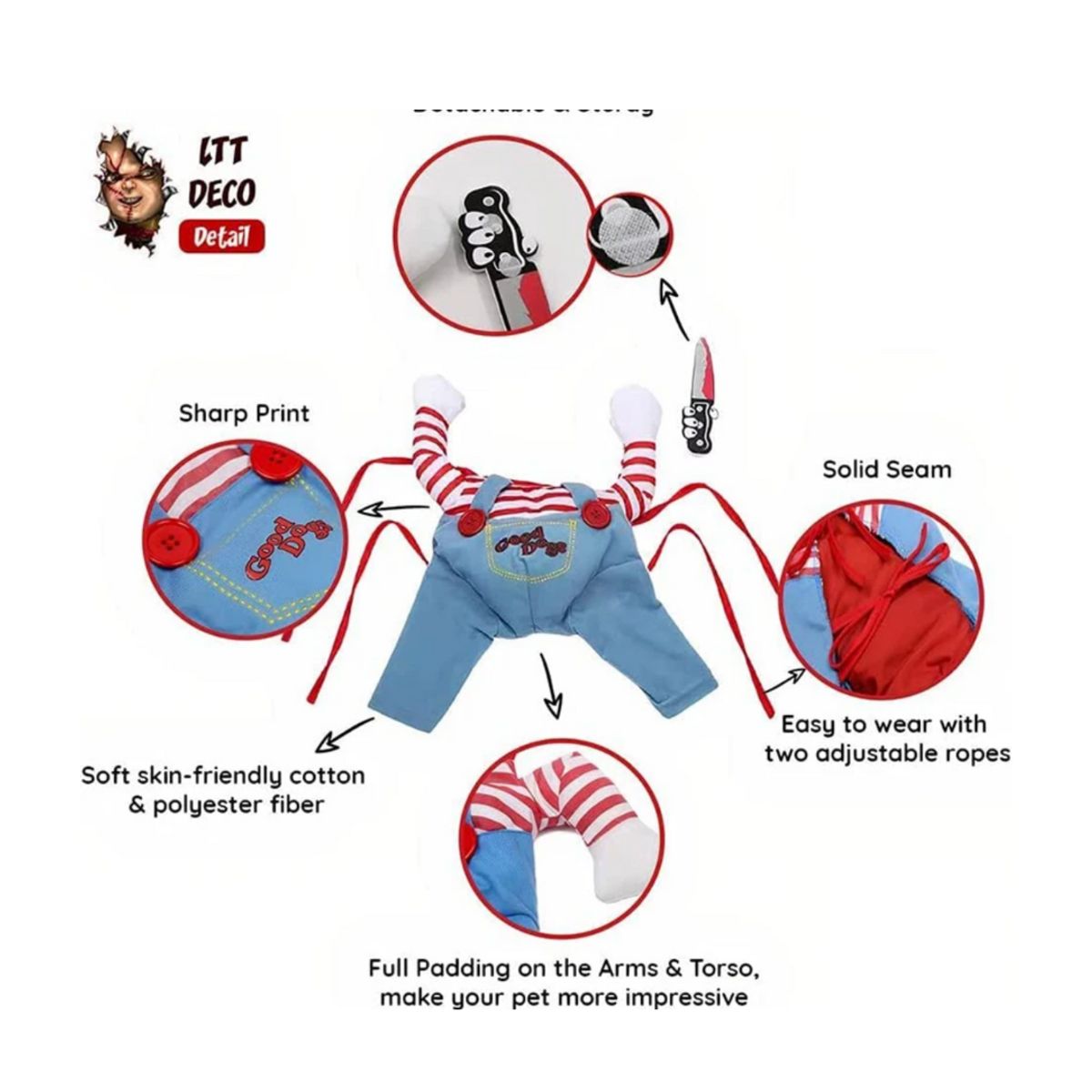 GENERICO - Disfraz Muñeco Terror Mascotas Perrosgatos Halloween XL