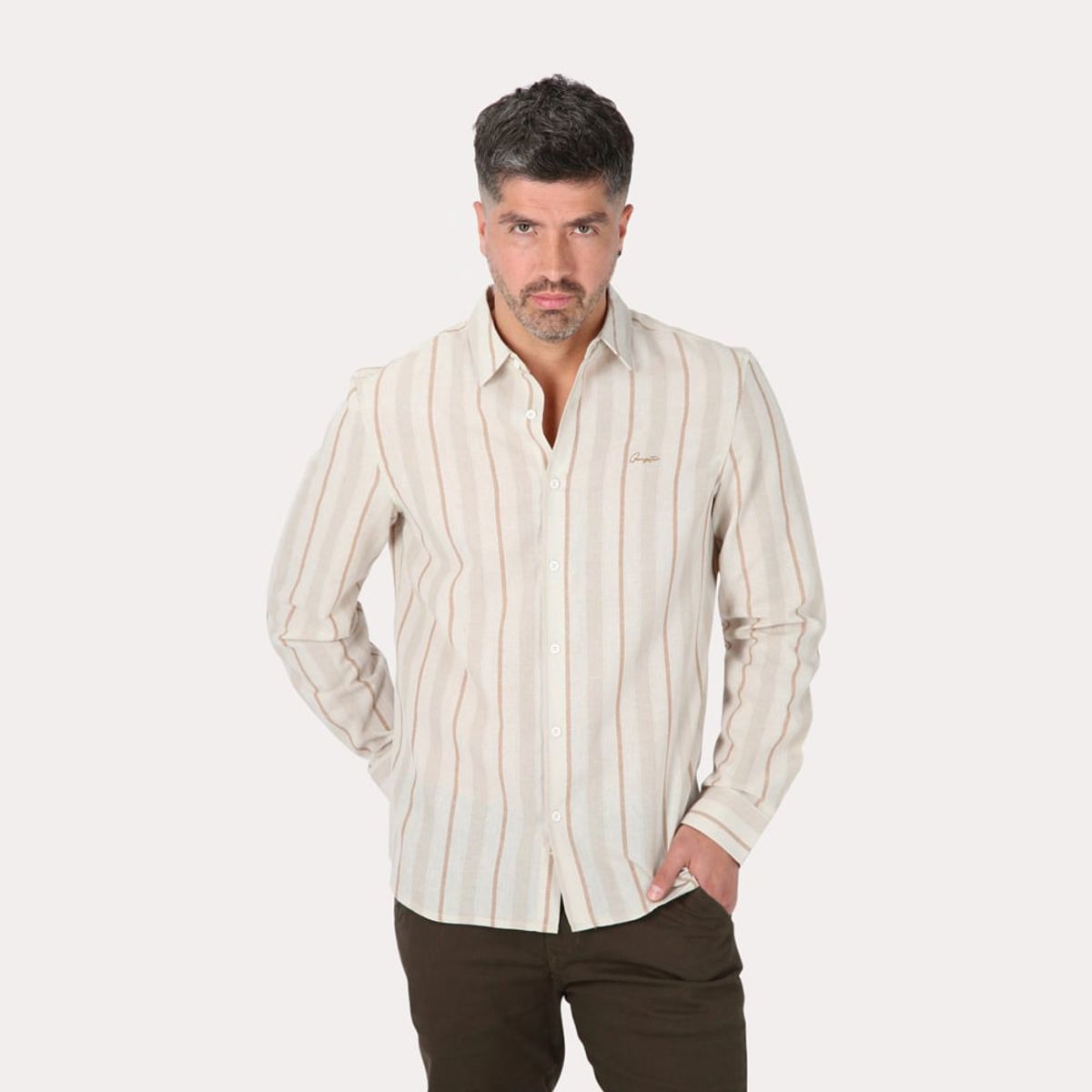 GANGSTER - Camisas ML Fake Linho Cactos Blanco Gangster