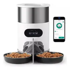 GENERICO - Dispensador Automático Alimentos Para Mascotas Doble Robot