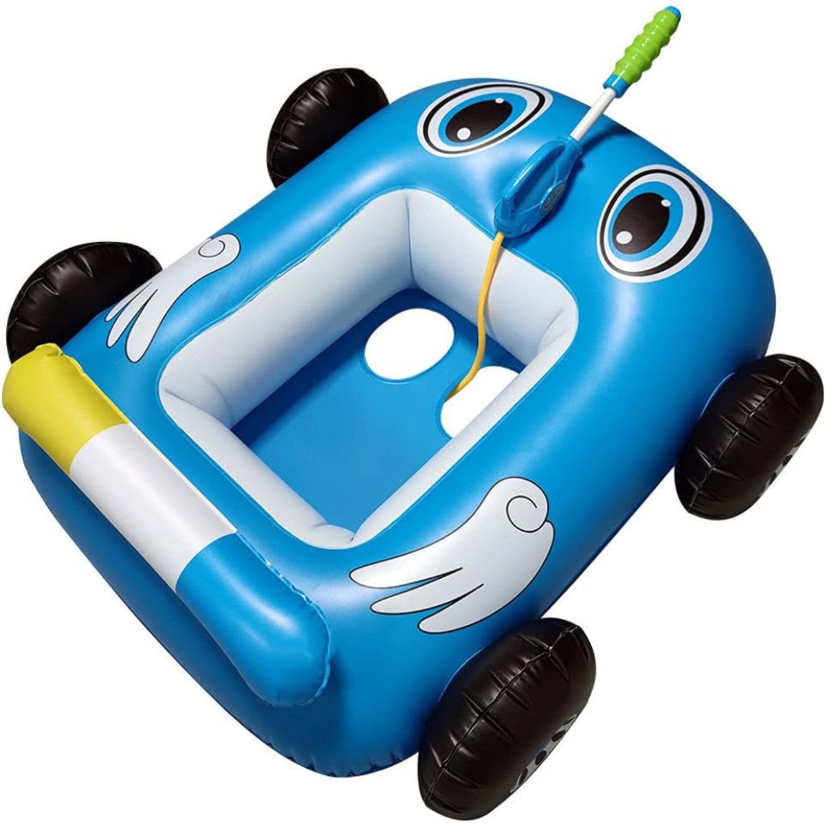 SPACEZAT - Flotador Autito Inflable con Pistola Lanza Agua Azul