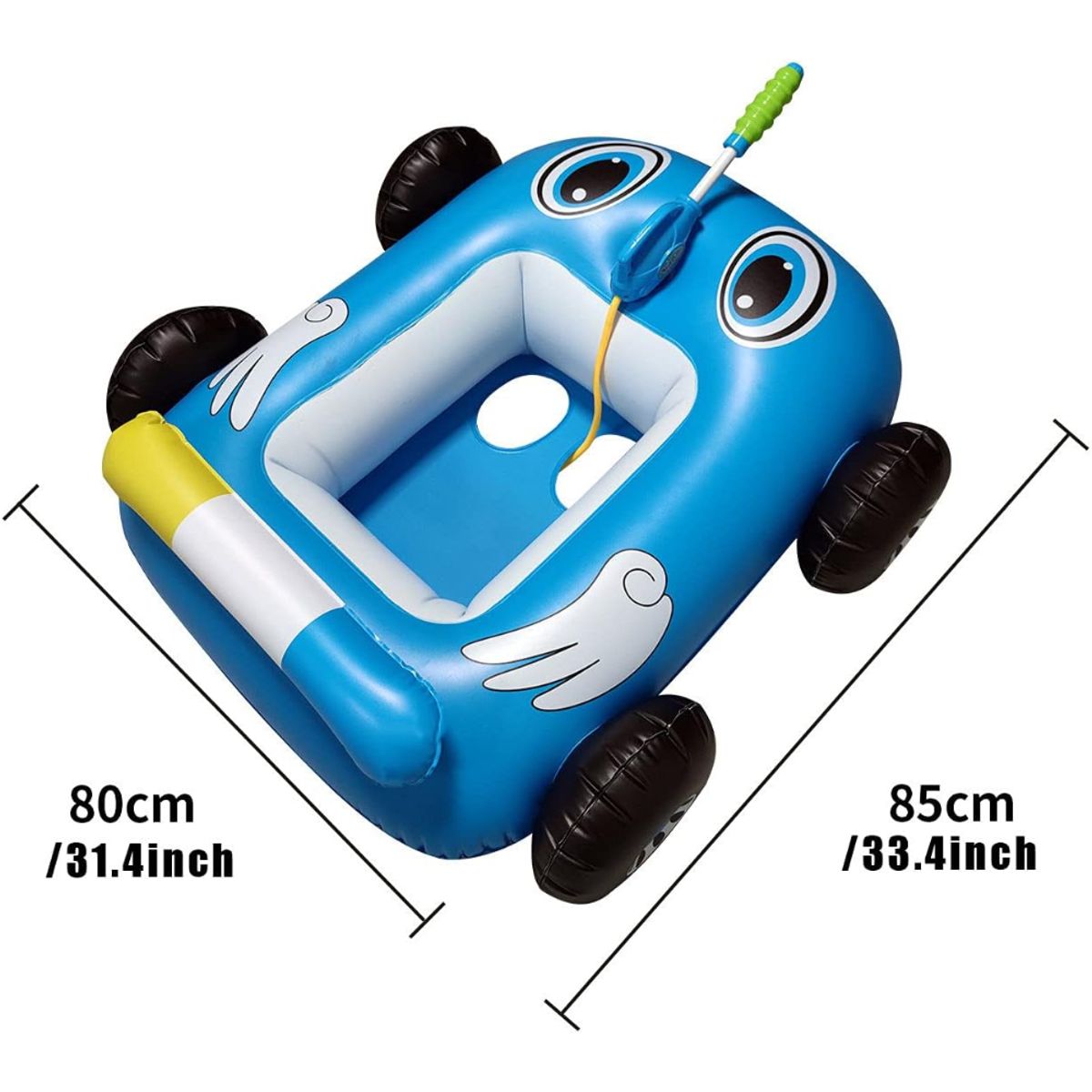 SPACEZAT - Flotador Autito Inflable con Pistola Lanza Agua Azul