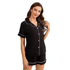 BLWOENS - Pijama de verano para mujeres - 2 piezas - Negro