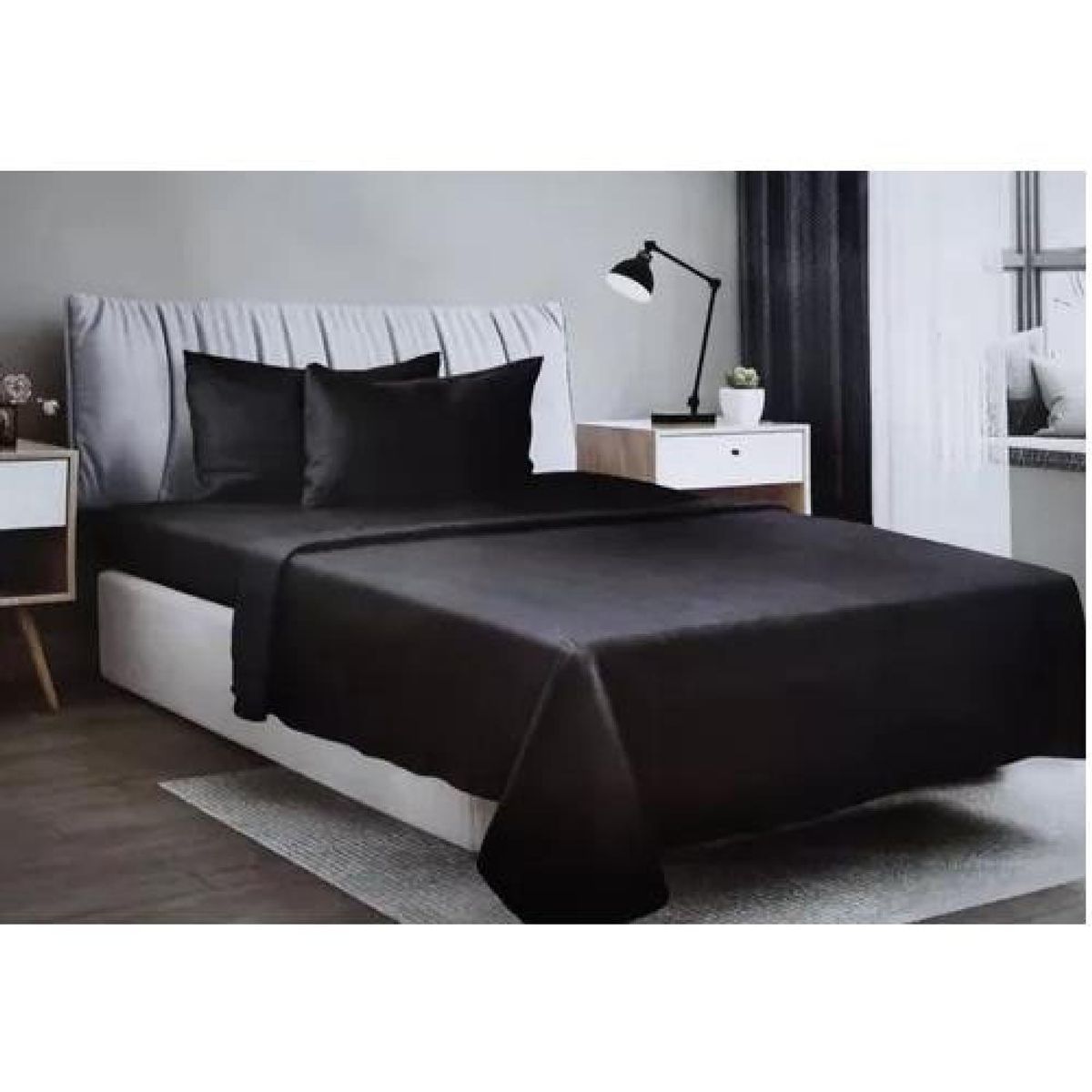 GENERICO - Juego Sábana Polar 2 Plazas 4 Piezas Color Negro-Elasticada