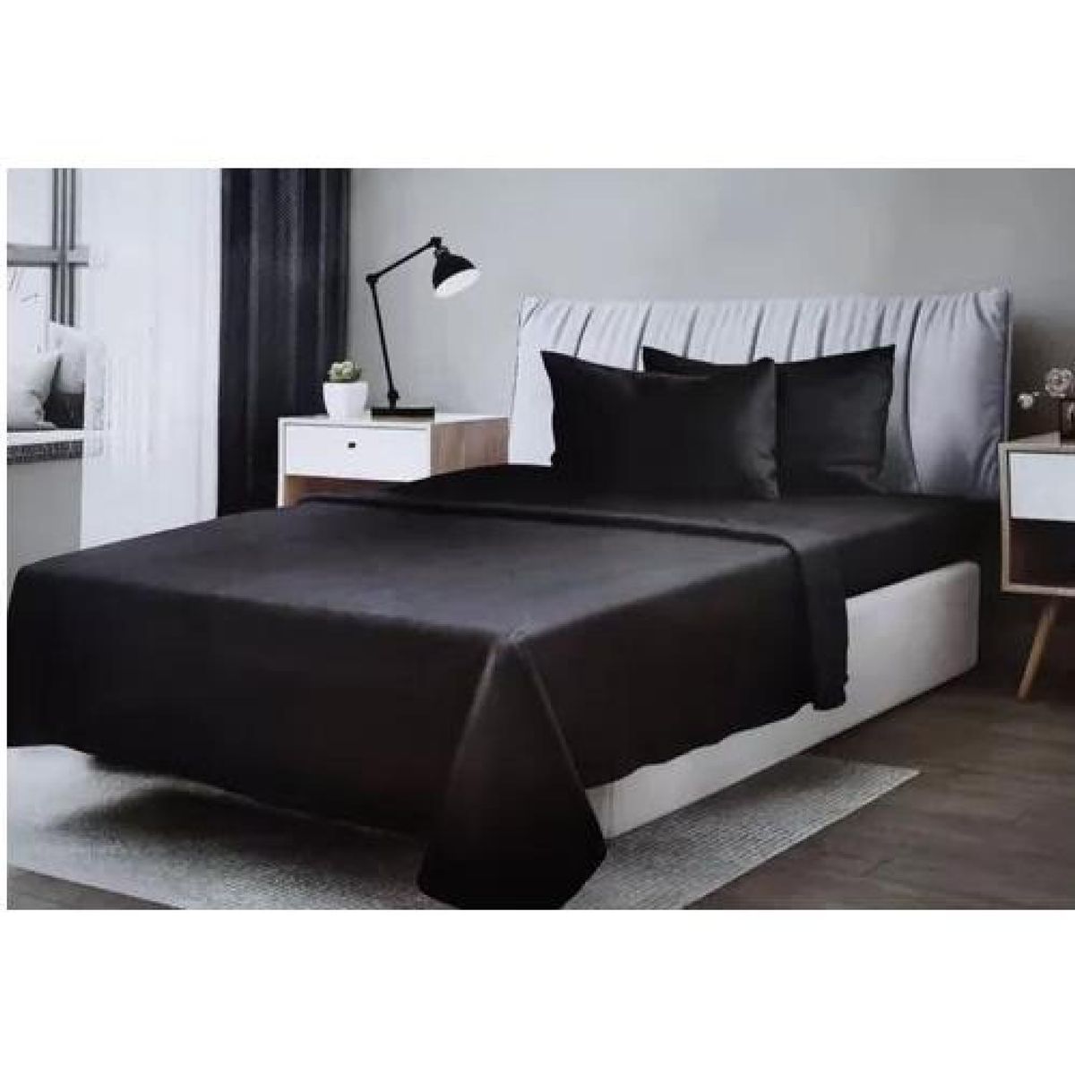 GENERICO - Juego Sábana Polar 2 Plazas 4 Piezas Color Negro-Elasticada