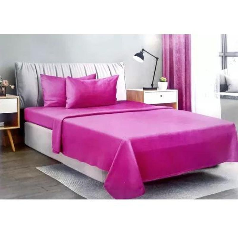 GENERICO - Juego Sábana Polar 2 Plazas 4 Piezas Color Fucsia-Elasticada