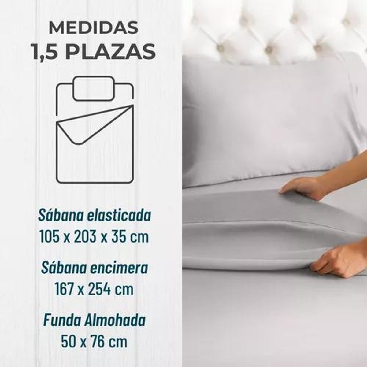 GENERICO - Sabana 1800 Ultra Suave + Funda Bordada 15 Plaza Gris