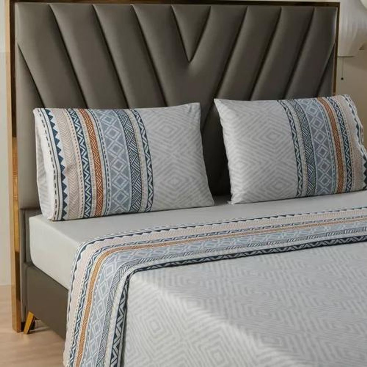 GENERICO - Juego Sabanas Estampadas Ultra Suave +funda Almohada Super King Gris