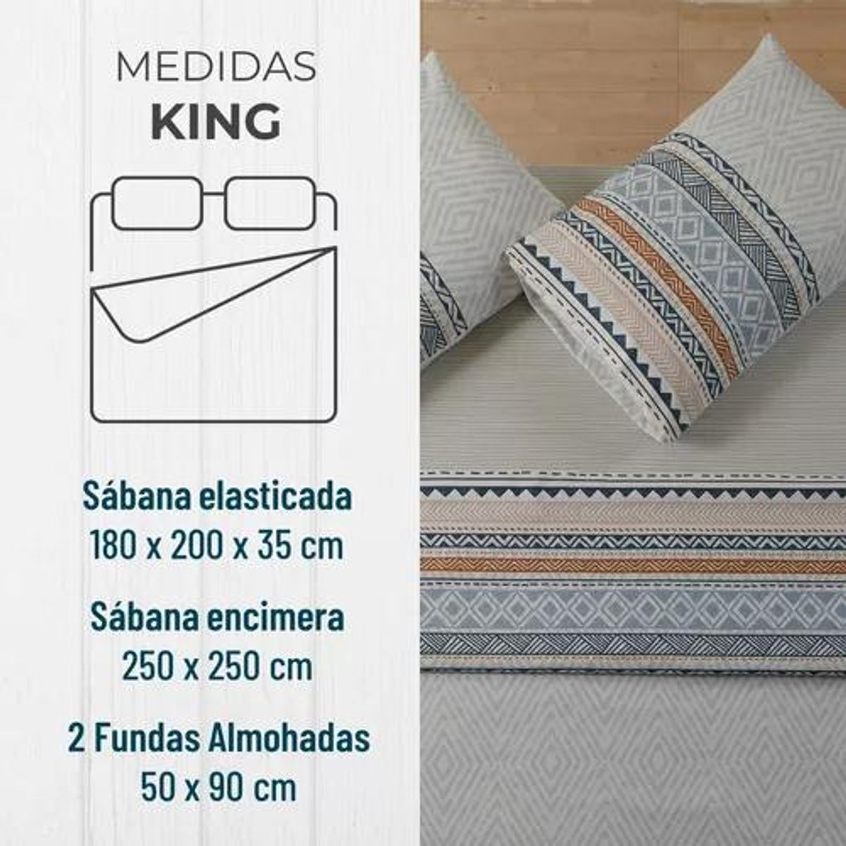 GENERICO - Juego Sabanas Estampadas Ultra Suave +funda Almohada Super King Gris