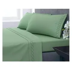 GENERICO - Juego De Sabanas 2 Plazas 210 Hilos Bordadas Color Verde Claro