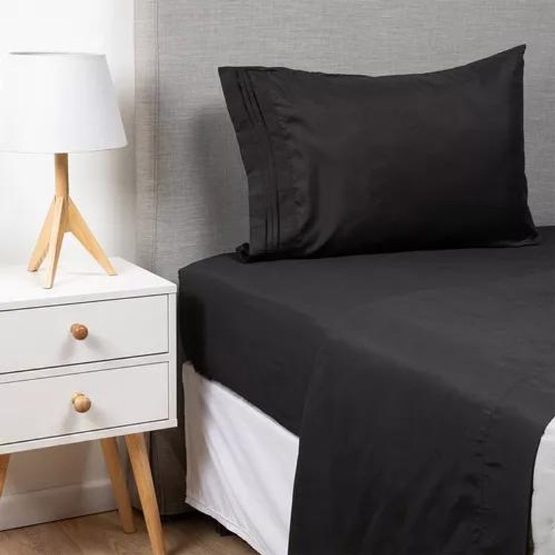 GENERICO - Sabana 1800 Ultra Suave + Funda Bordada 15 Plaza Negro