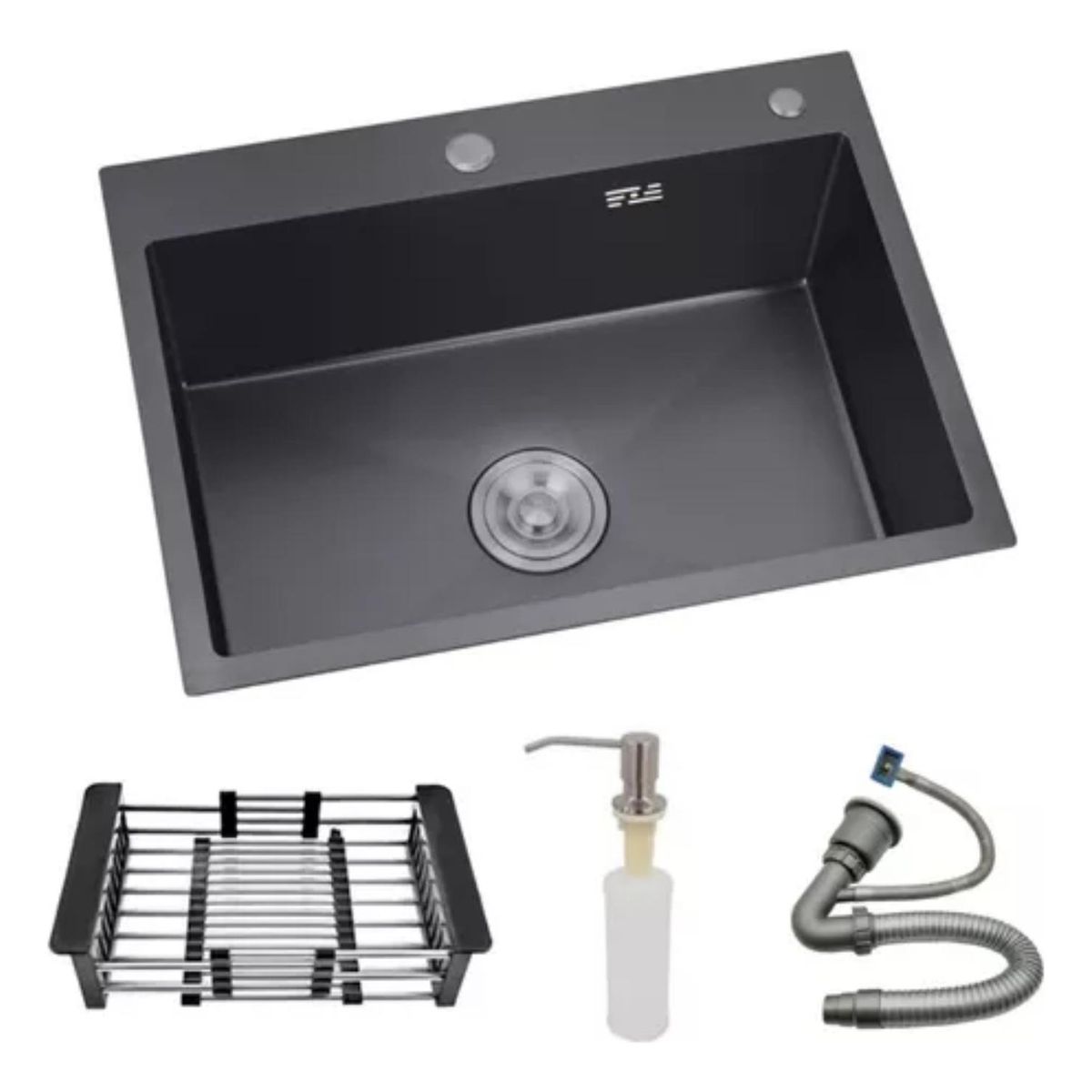 IMPORTCLICK - Lavaplatos Sobre Cubierta 55x45 CM Rejilla Dispensador - Negro Grafito