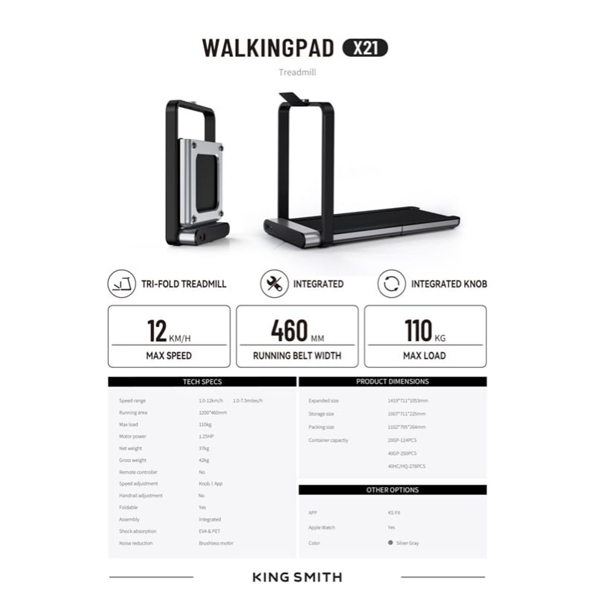 KINGSMITH - KingSmith WalkingPad X21 Trotadora plegable doble NFC LED