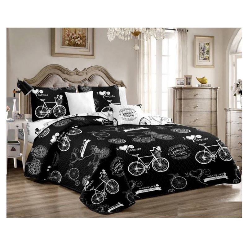 GENERICO - Cubrecama King 270x250 Cm delgado quilt verano negro bici TF