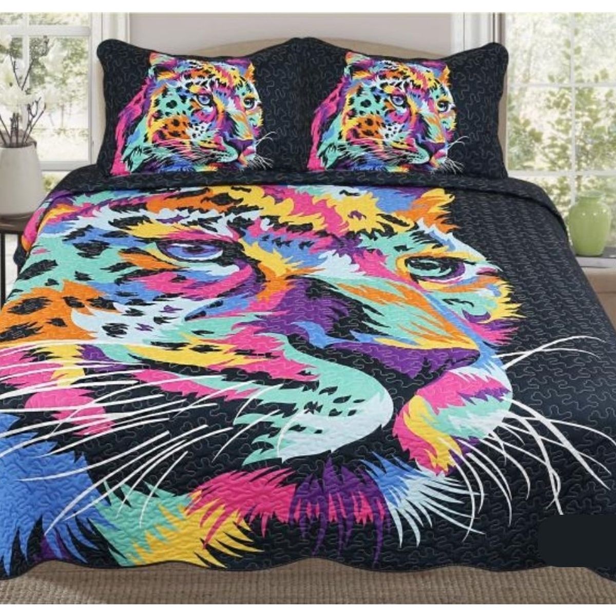 GENERICO - Cubrecama King 270x250 Cm delgado quilt verano tigre multicolor TF