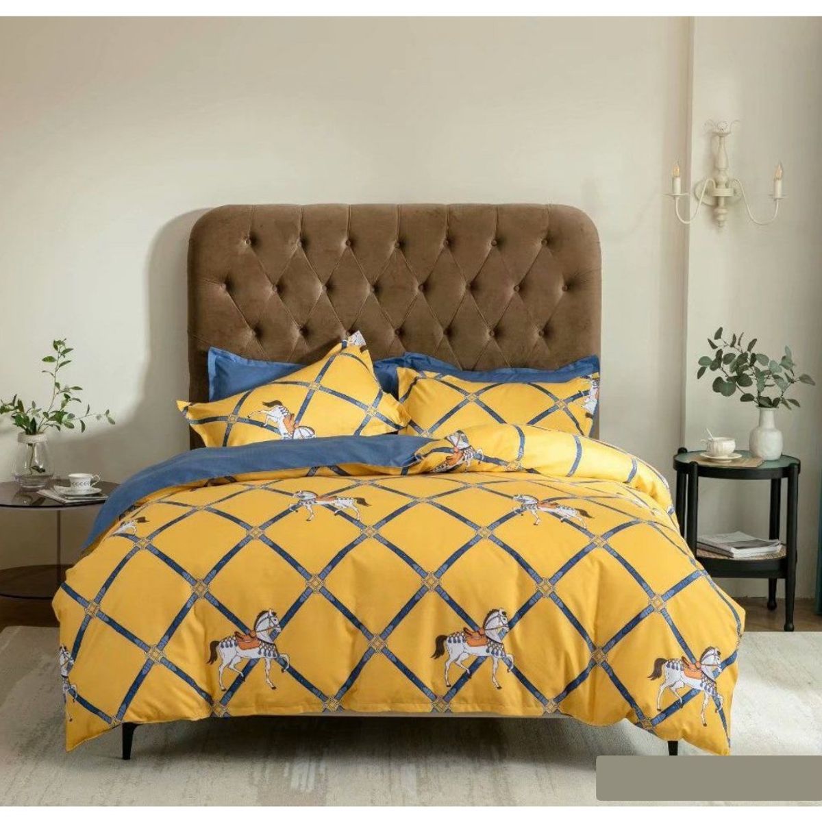 GENERICO - Cubrecama King 270x250 Cm delgado quilt verano amarillo caballo TF