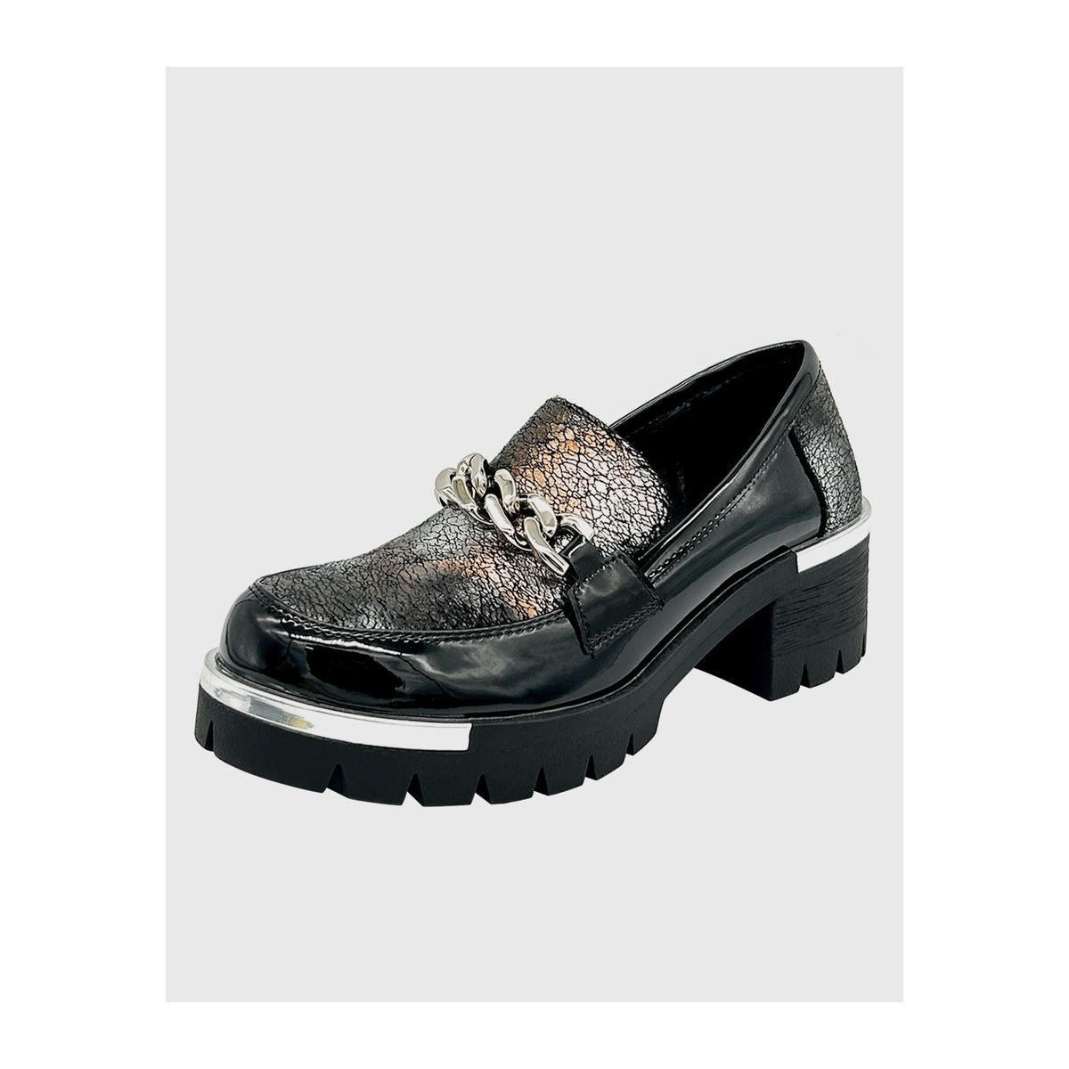 DINASTELLA - Mocasin para mujer con taco y cadena Negro