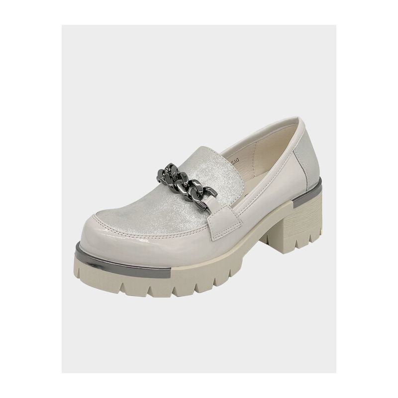 DINASTELLA - Mocasin para mujer con taco y cadena Beige