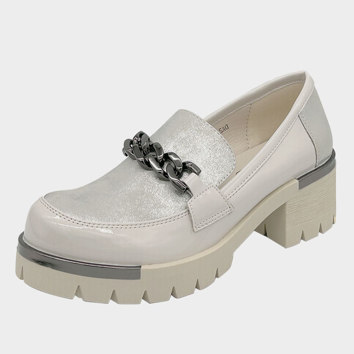 DINASTELLA - Mocasin para mujer con taco y cadena Beige