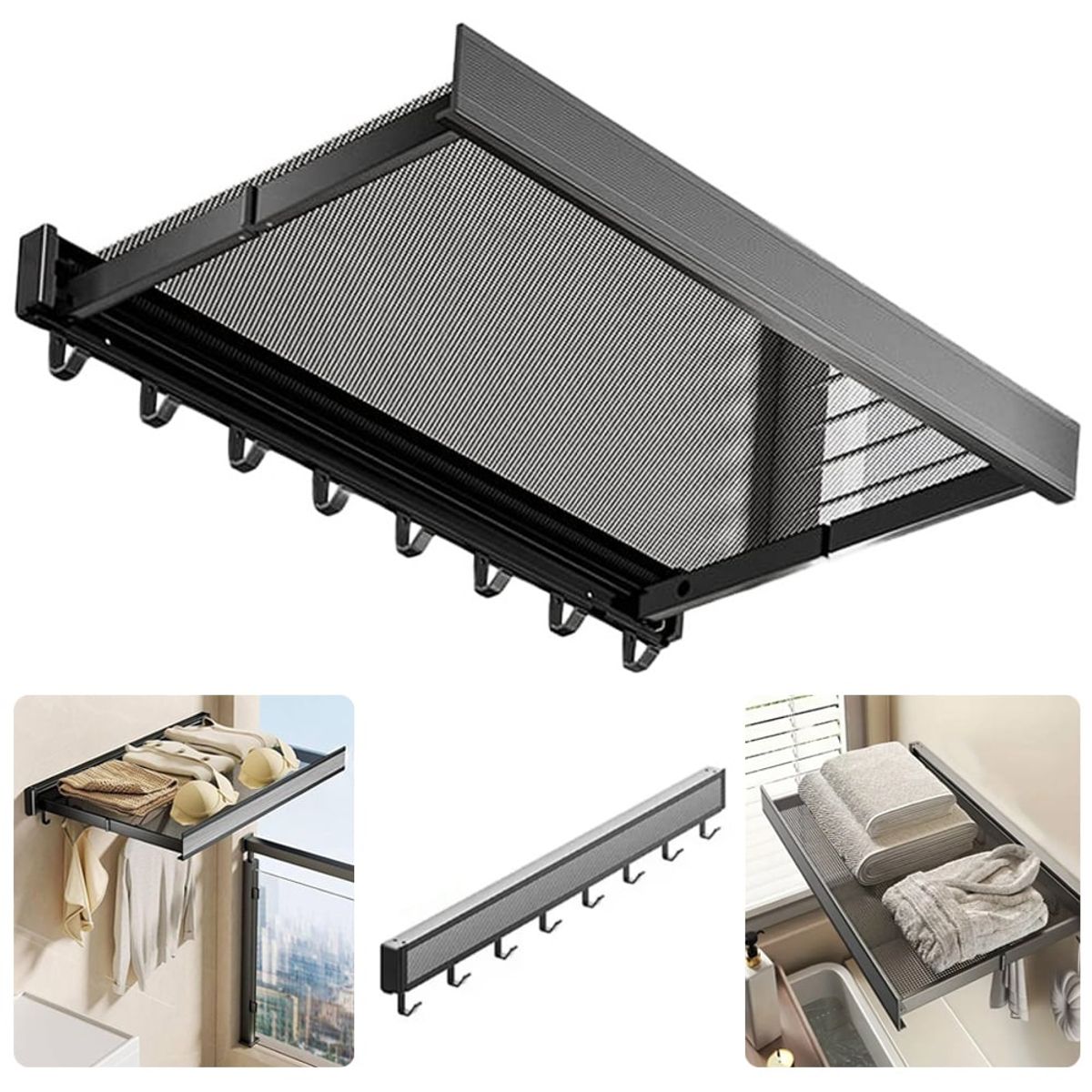 MIABU - Colgador de ropa retráctil pared repisa ganchos