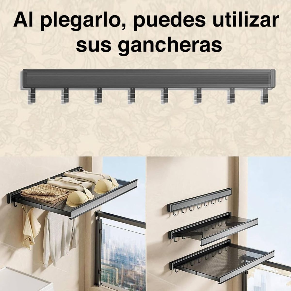 MIABU - Colgador de ropa retráctil pared repisa ganchos