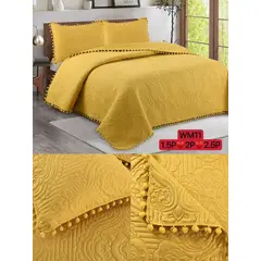ANGELES DEL HOGAR - Cubrecama de Verano Con Pompon Bordado 2 Plaza  Mostaza