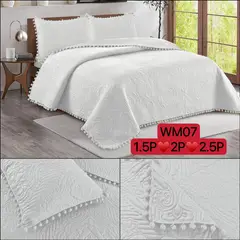 ANGELES DEL HOGAR - Cubrecama de Verano Con Pompon Bordado King  Blanco