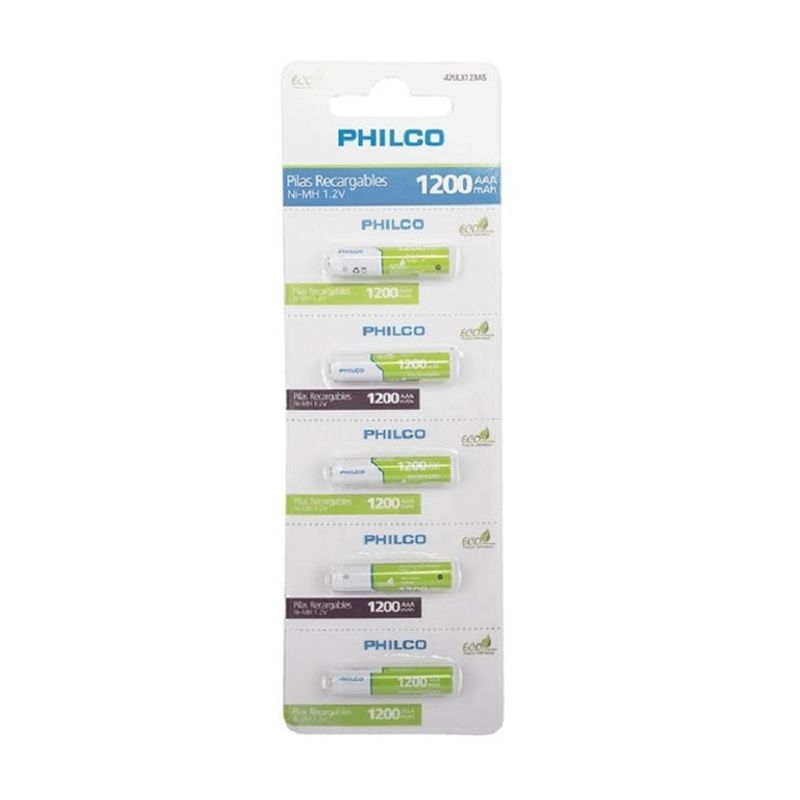 PHILCO - Pack 5 Pilas Recargables AAA Philco 1200 mha