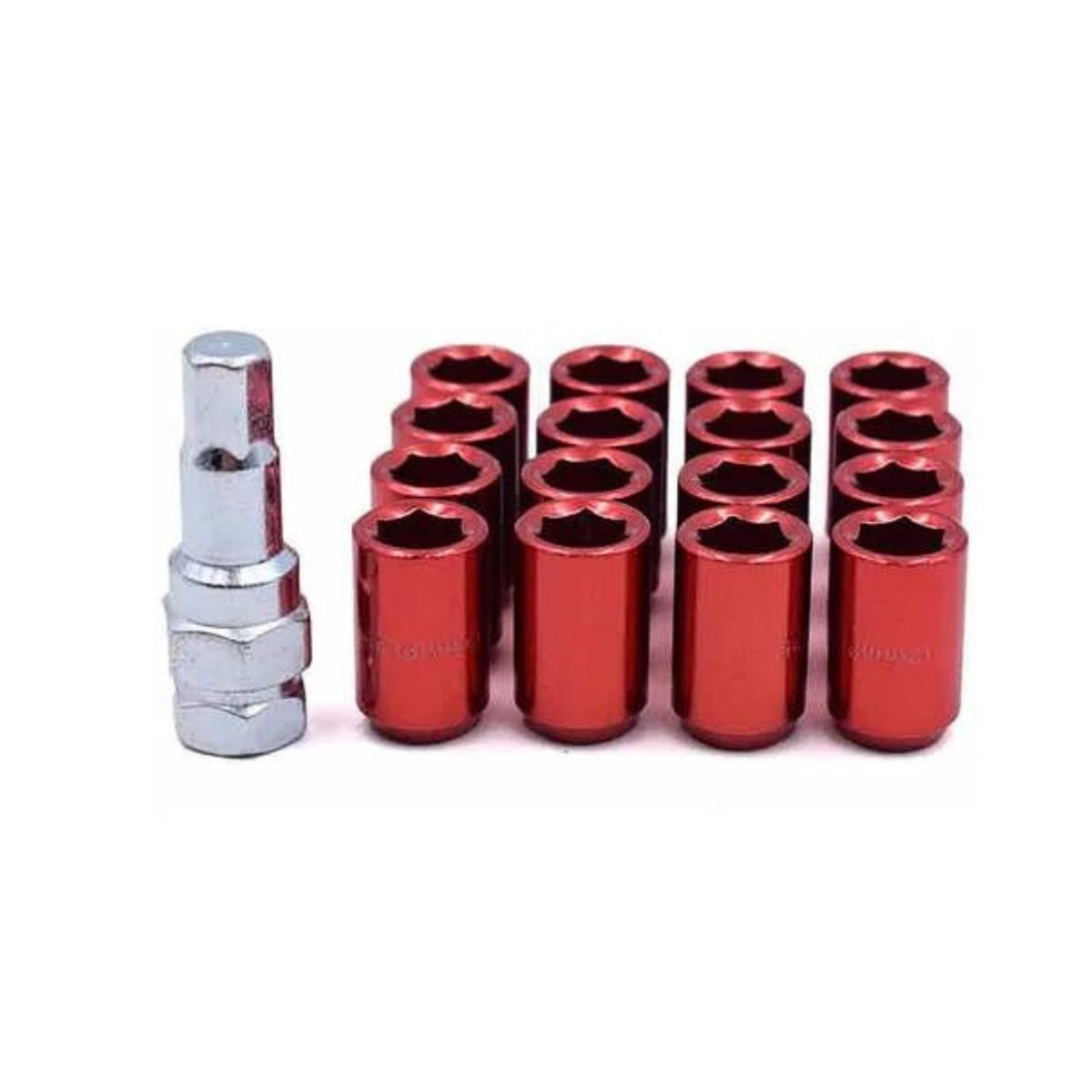 GENERICO - Tuerca De Seguridad 16 Pzs + Llave Rojo 12x1.25mm